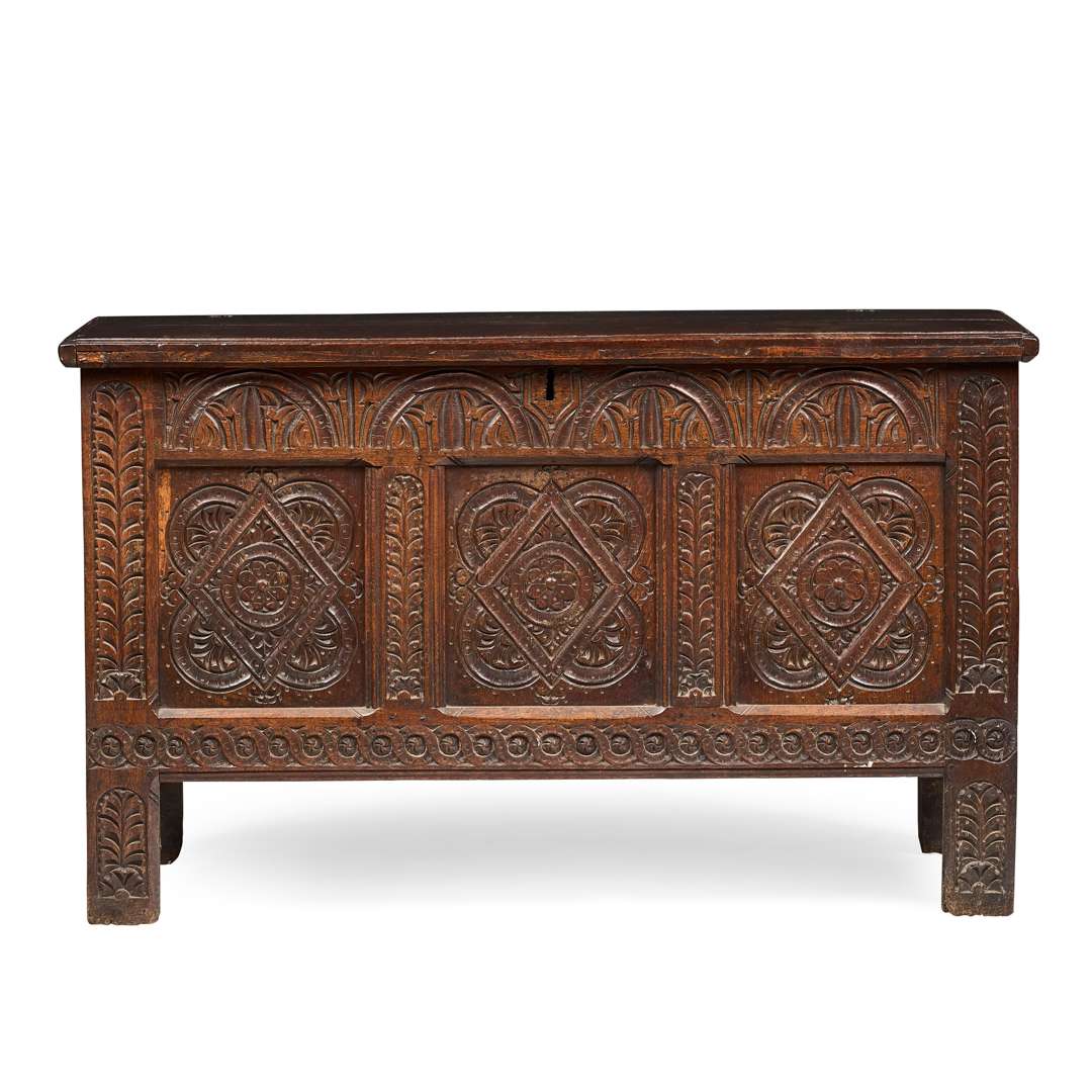 CHARLES I CARVED OAK PANEL CHEST