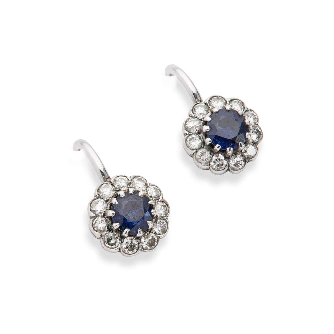 A pair of sapphire and diamond earrings