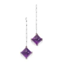 A pair of 18ct gold amethyst and diamond pendent earrings