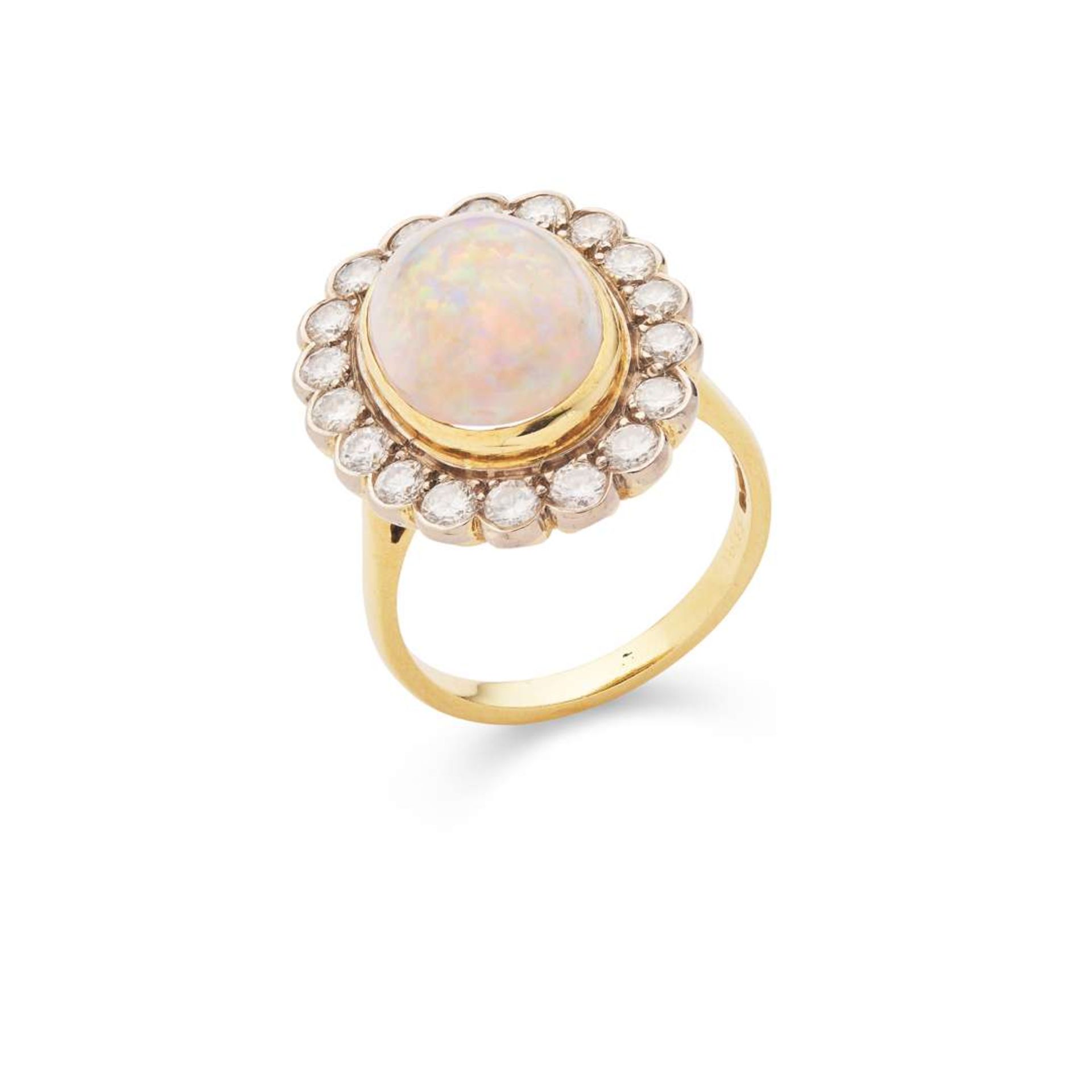 An 18ct gold opal and diamond cluster ring