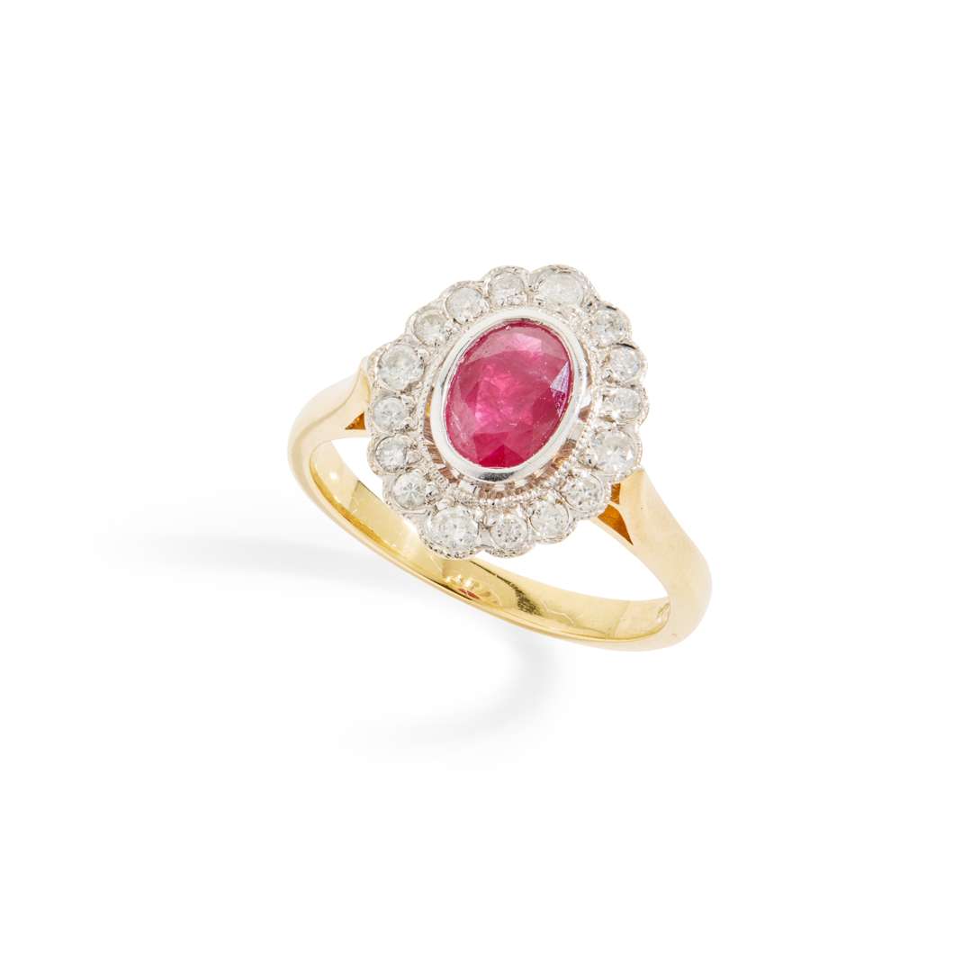 A ruby and diamond cluster ring