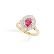 A ruby and diamond cluster ring