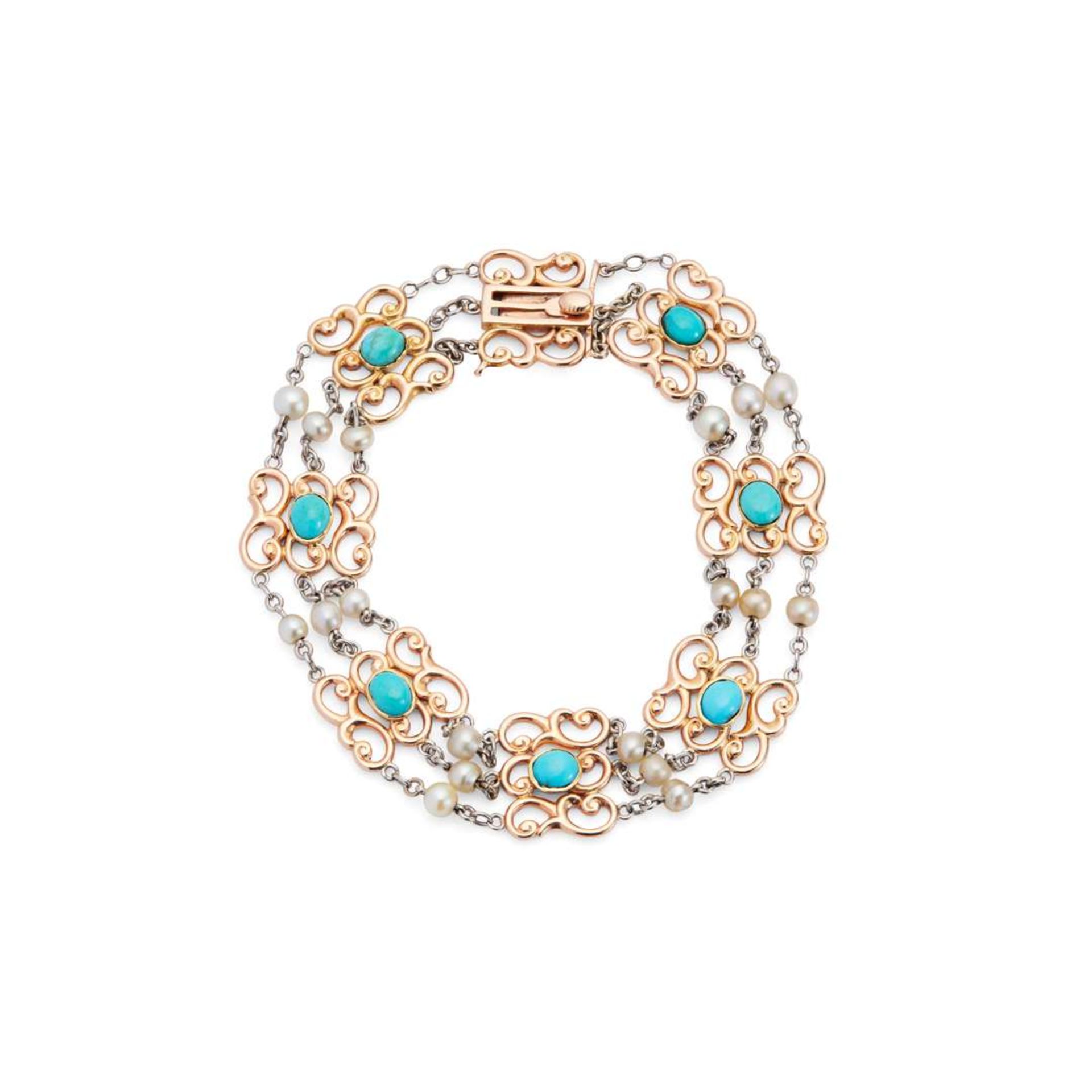 An early 20th century turquoise and pearl bracelet