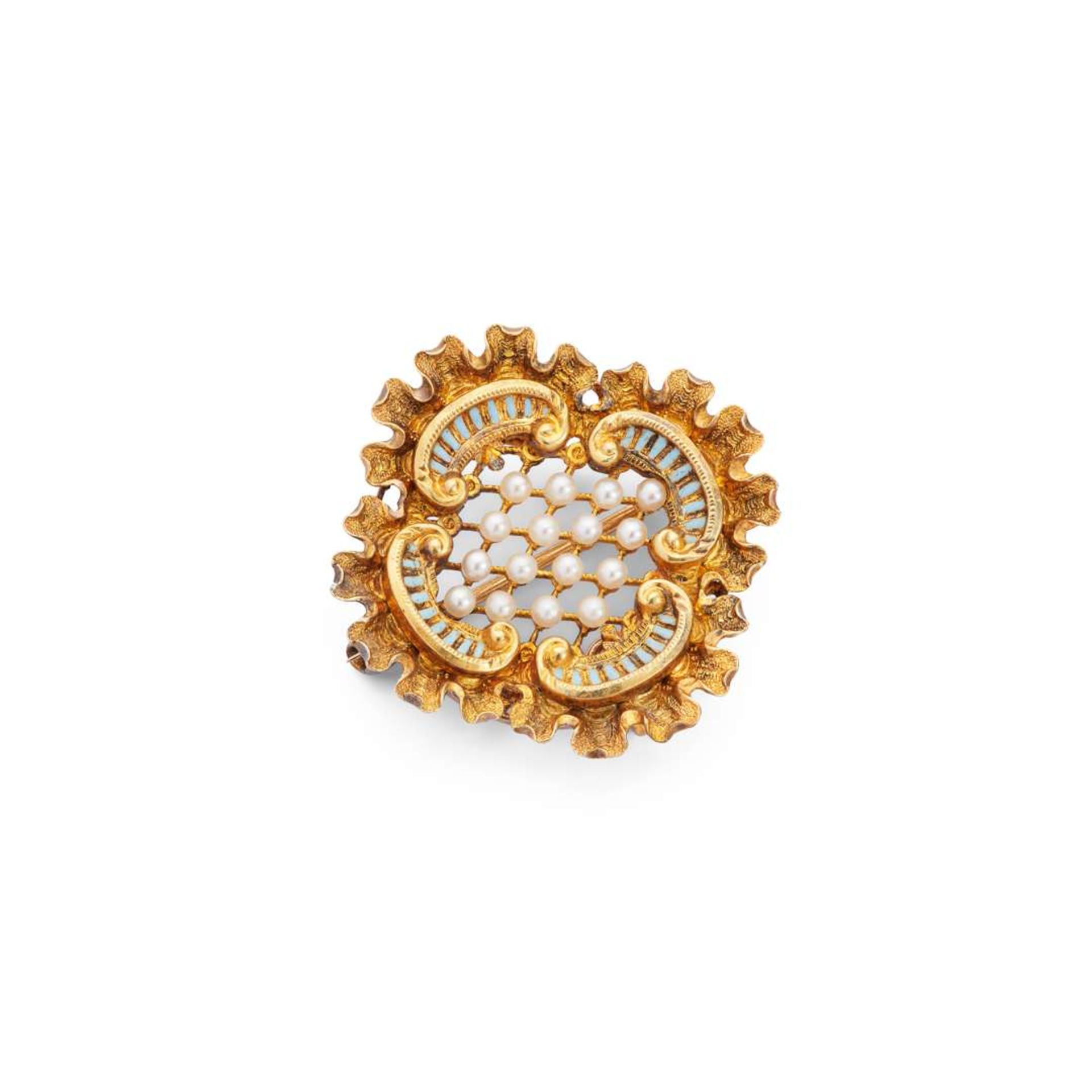A 19th century seed pearl and enamel brooch, circa 1870