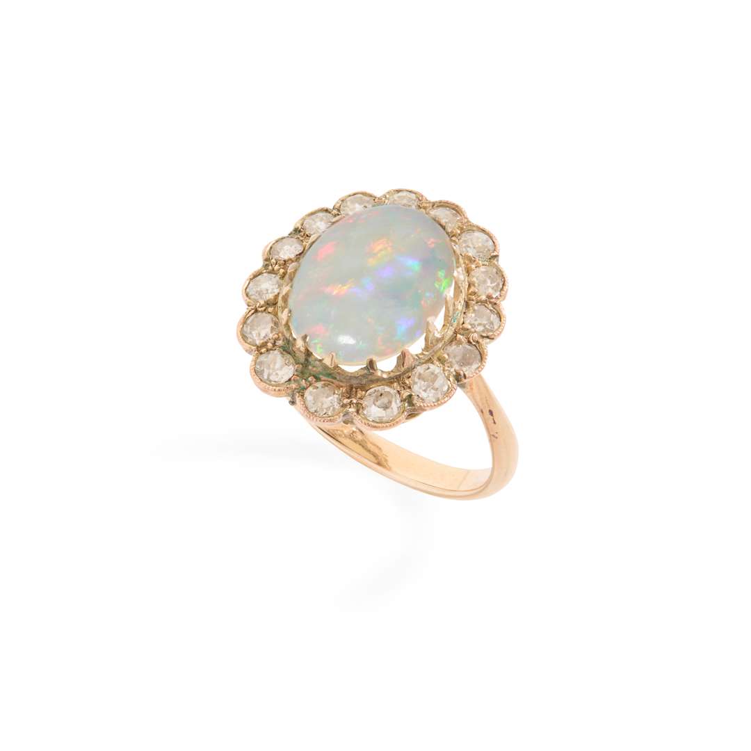 An opal and diamond cluster ring