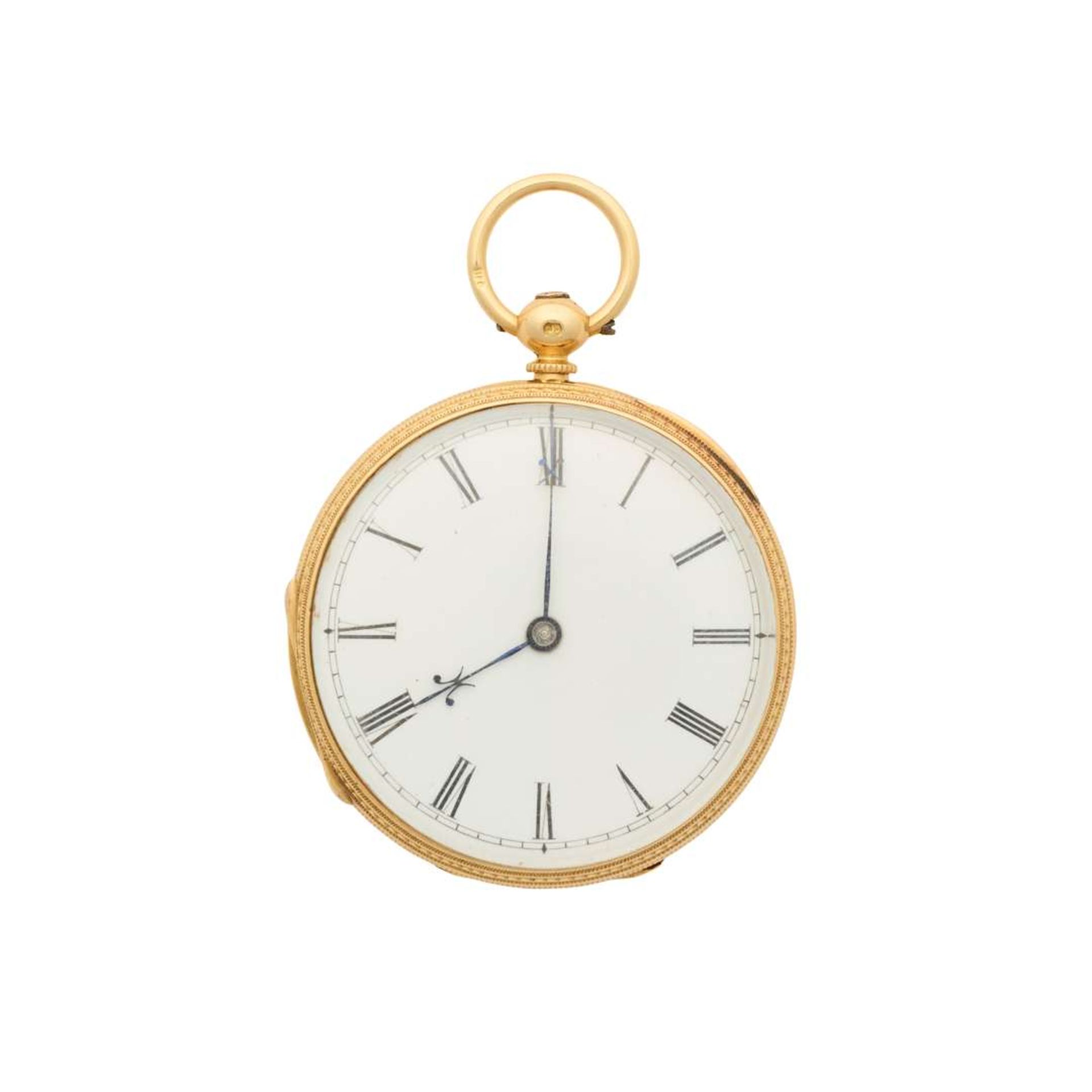 Marshall & Sons, Edinburgh. An 18k gold key-wind fob watch with enamel dial