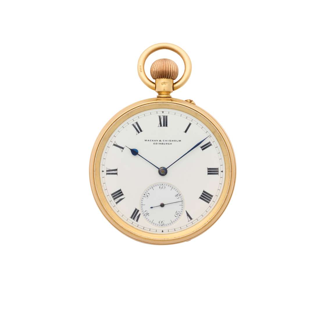 Mackay & Chisholm, Edinburgh. An 18k gold open face keyless pocket watch