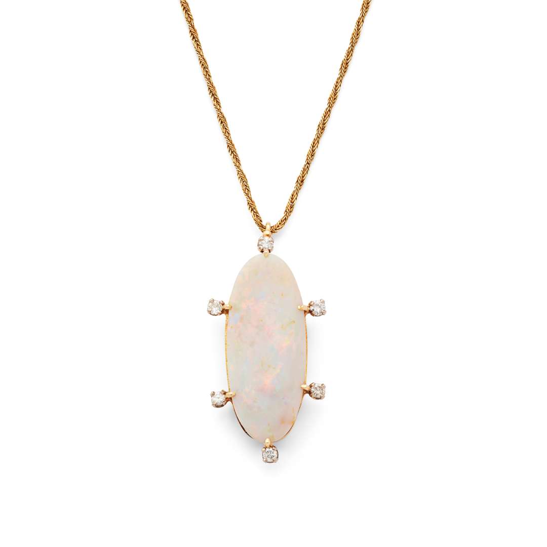 An 18ct gold opal and diamond pendant