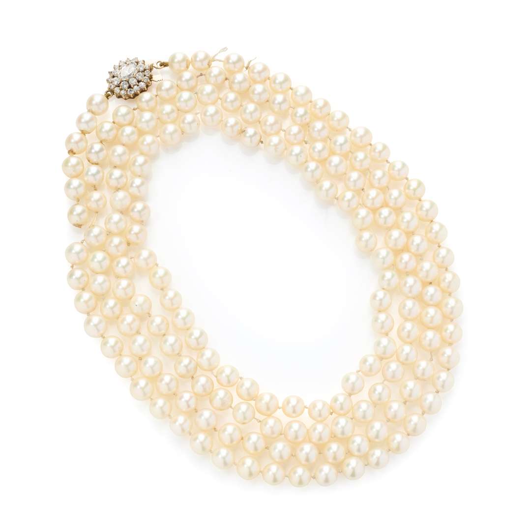 A cultured pearl and diamond necklace - Image 2 of 2