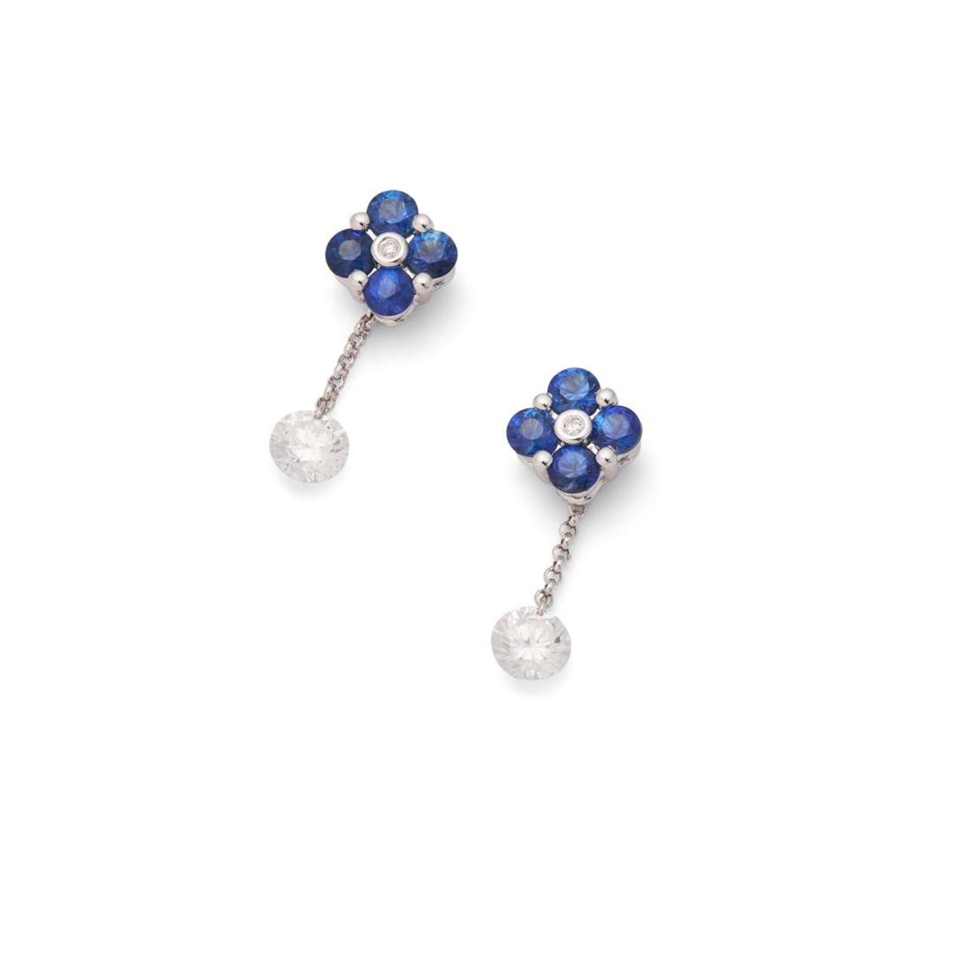 A pair of blue sapphire and diamond earrings
