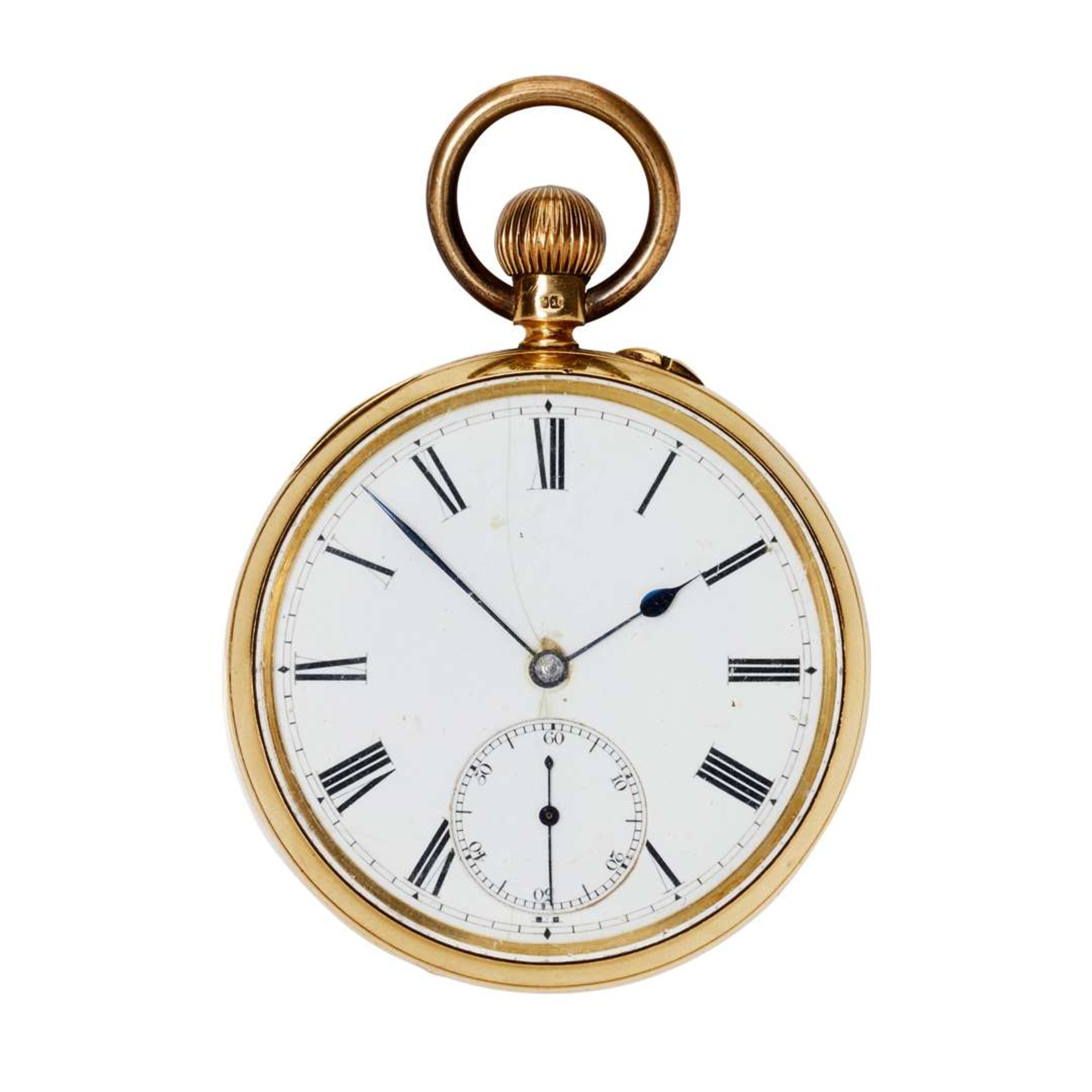 W. Holland. An 18k gold open face keyless pocket watch