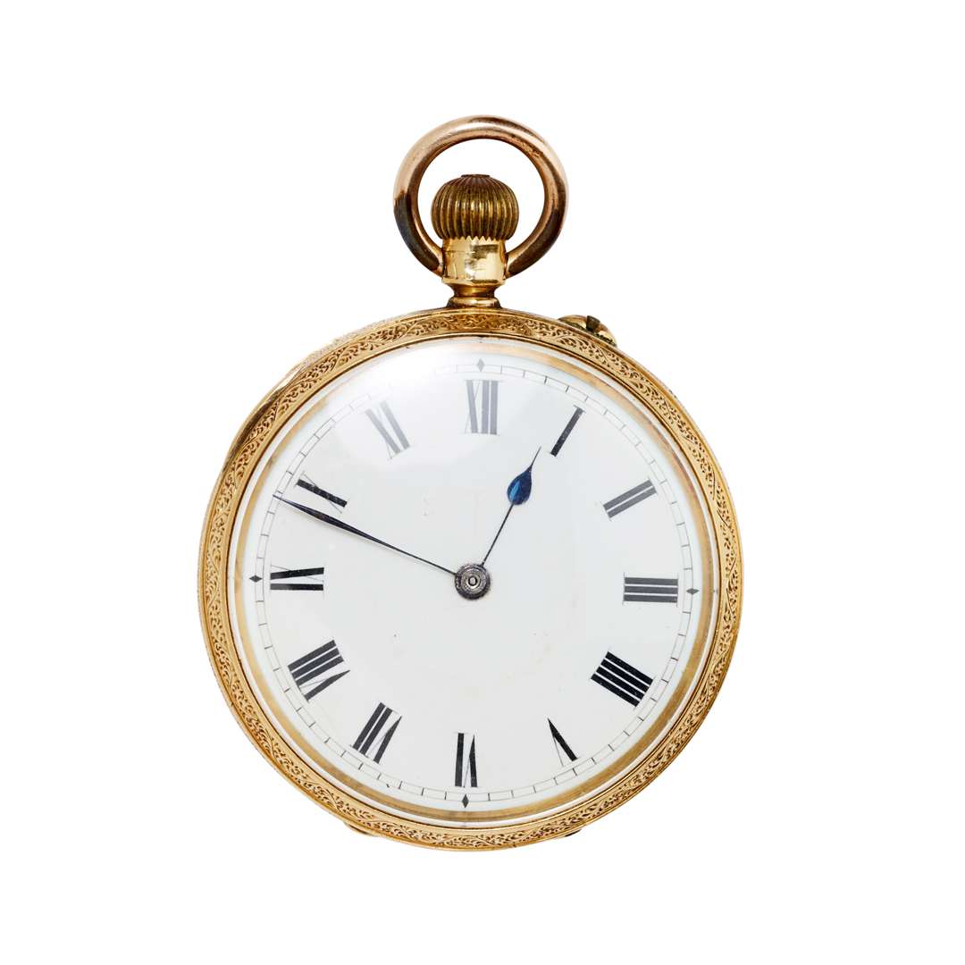 An 18k gold open-face keyless fob watch