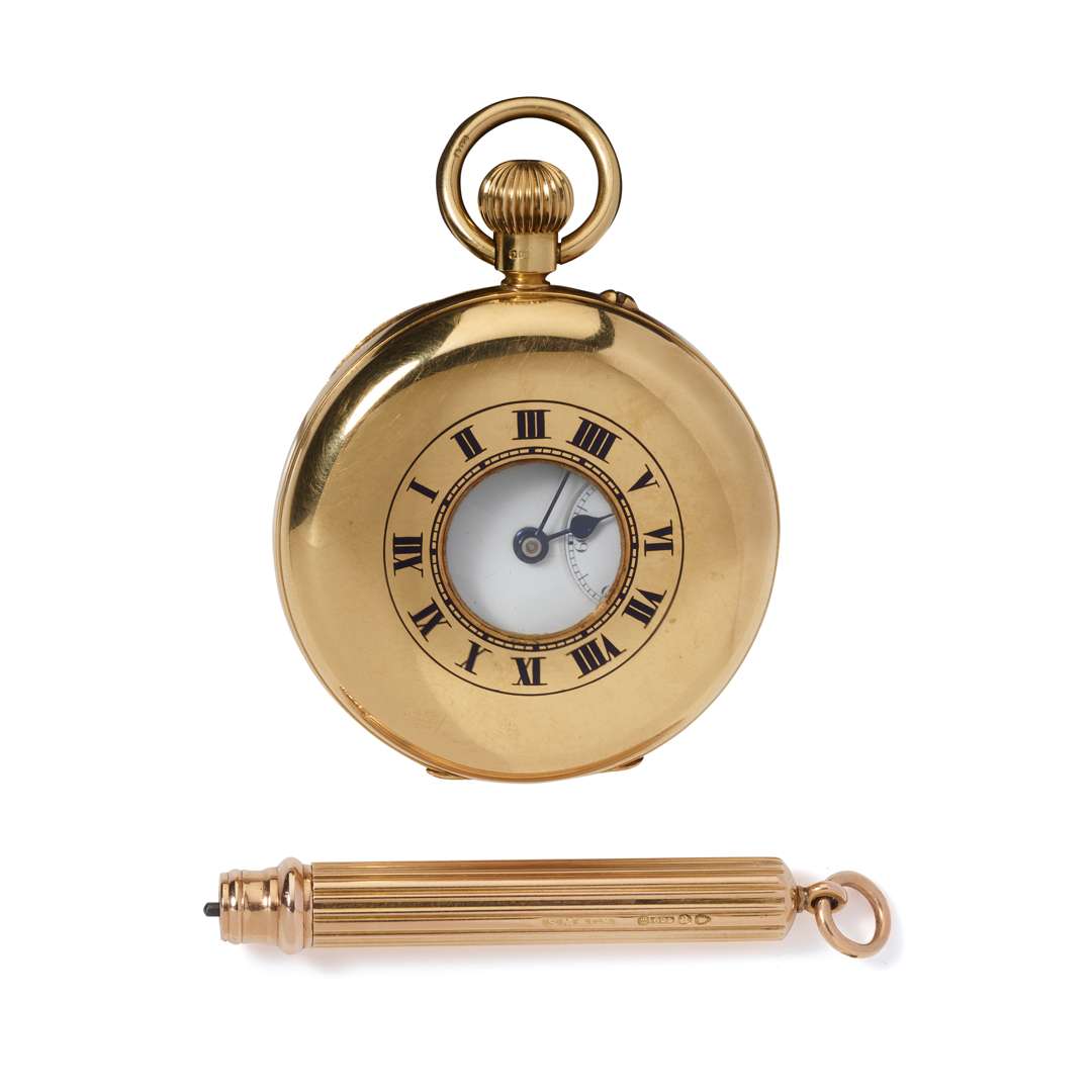 Wilson & Sharp, 139 Princes Street, Edinburgh. A fine 18k gold half-hunter keyless pocket watch - Image 2 of 2