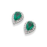 A pair of emerald and diamond earrings