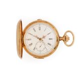 Swiss. A hunting cased quarter repeating pocket watch with chronograph