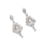 A pair of diamond pendent earrings