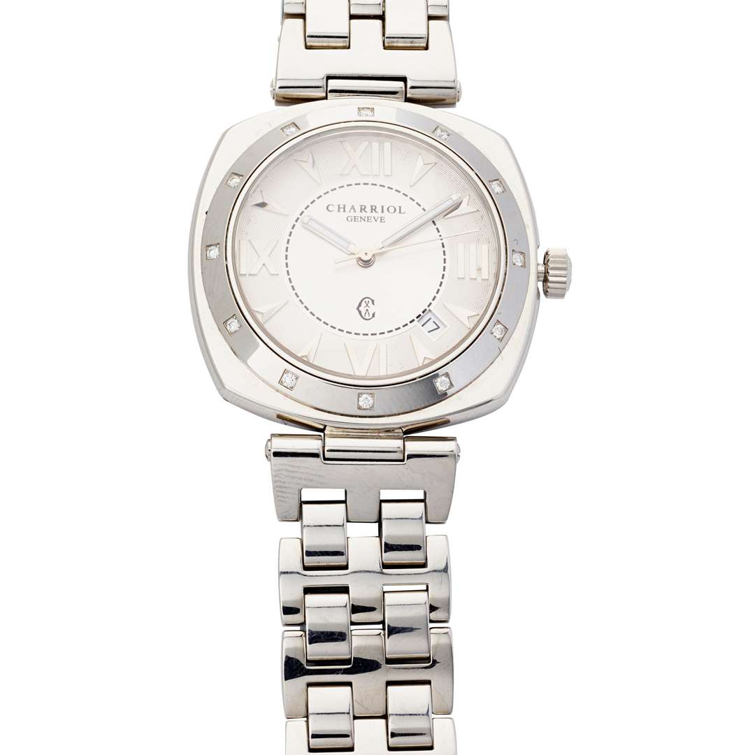 Charriol. A stainless steel and diamond set cushion shape quartz wristwatch