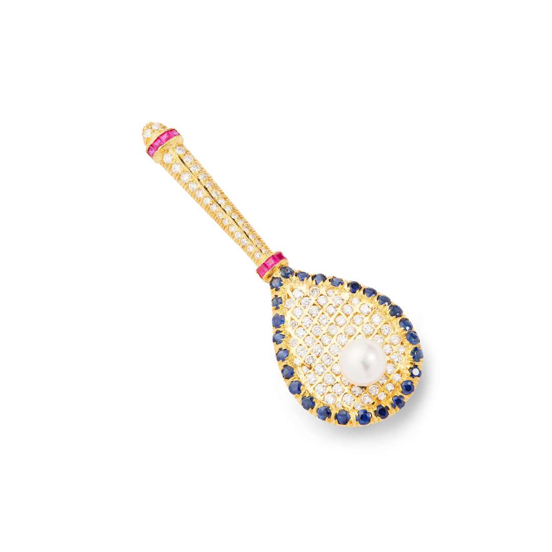 A multi-gem 'Tennis Racket' brooch