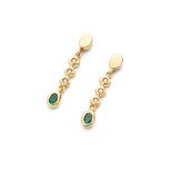 A pair of emerald and diamond pendent earrings