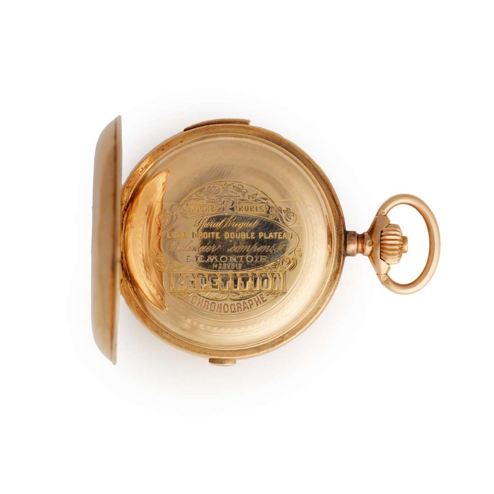 Swiss. A hunting cased quarter repeating pocket watch with chronograph - Image 2 of 2