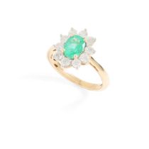 A 14ct gold emerald and diamond cluster ring