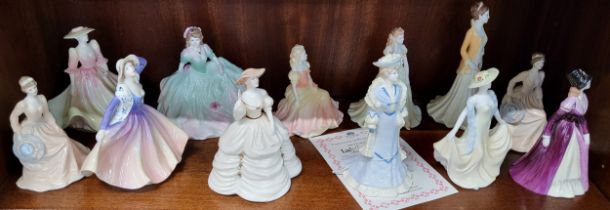 Coalport porcelain ladies including Lady Catherine, Grace and Penny, 10cm to 15cm. (12)