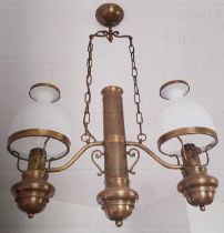Two Italian taverna style hanging ceiling lights, metal and glass. 60cm drop, 55cm width.