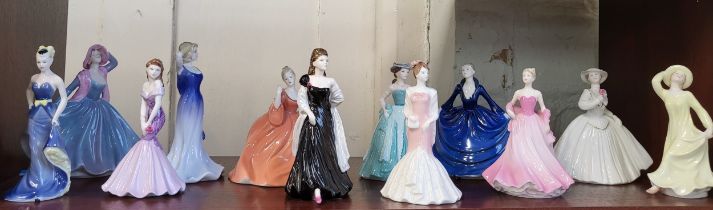 Twelve Coalport porcelain Ladies including Millie, Lucy and Debutante Paula, 11.5cm to 14cm. (12)