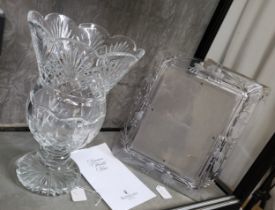 Waterford Lismore Thistle Vase, 32.5cm and Stuart Crystal picture frame 34cm x 28cm. (2)