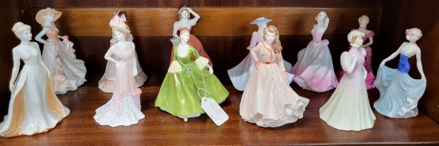 Coalport porcelain ladies including Lady Florence, Hannah and Mary, 12cm to 14cm. (12)