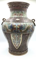 A late 19th / early 20th century Chinese bronze and cloisonne enamel baluster vase, polychrome