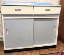 A mid-century kitchen sideboard 90cm x 106cm x 54cm.