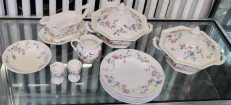 Laura Ashley Chinese Silk part dinner set, 13 pieces to include two tureens, a gravy boat, milk jug,