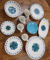 A Meakin blue and white part service, one saucer chipped. (34)