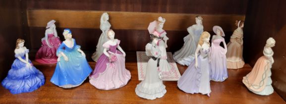 Twelve Coalport porcelain Ladies including Lady Lydia, Lady Louise and Hannah, 10cm to 14cm. (12)