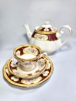 A Royal Albert 'Lady Hamilton' pattern comprising teapot, six bowls, six cups with saucers, cake