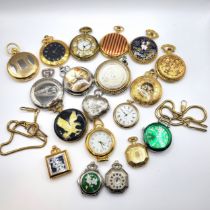 A collection of 19 modern quartz pocket watches and two chains.