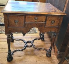 A late 19th / early 20th century walnut hall table, in the Queen Anne style, having oyster wood top,