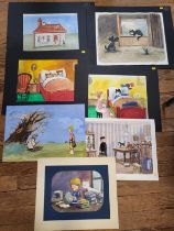Seven original watercolour cartoons on board with cartoon number on reverse. 'Donkey's Stories' & '
