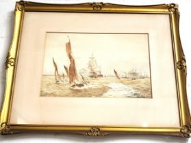 A watercolour seascape by C J Norton (after W J Wyllie) 23x34, framed and glazed 46 x 56.