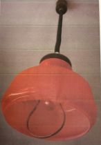 A 1960's orange ceiling light, Italian craftsmanship made of wood and glass. 55cm drop (+25cm