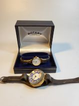 A ladies Rotary dress watch quartz movement. Also an Orada Swiss-made watch circa 1910 engraved