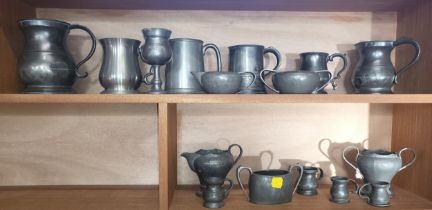 A collection of pewterware. (16)