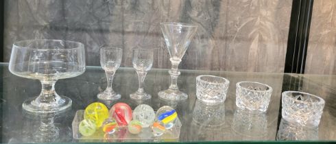 Three late 19th century drinking glasses- a Toastmaster's wine glass with deceptive funnel bowl