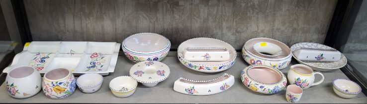 A Poole hors d'oeuvres dish, 34cm, jug (minus chips to rim) and bowls (17)