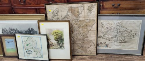 A collection of three prints of maps and a print of 'Forward to Pretoria: Horse Artillery of