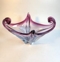 Murano blue and cranberry glass bowl, 28cm and pale blue and amethyst bowl, 27cm. (2)