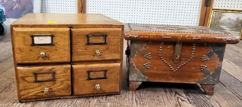 Two wooden boxes. one with four drawers for reference cards.