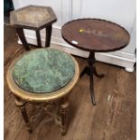 Three side tables, one oval tripod table (some damage to surface), 56cm x 46cm x 37cm, one