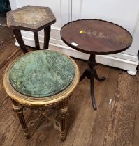 Three side tables, one oval tripod table (some damage to surface), 56cm x 46cm x 37cm, one